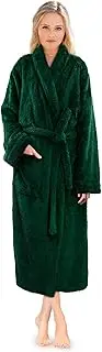 [PAVILIA] Premium Womens Plush Soft Robe Fluffy, Warm, Fleece Sherpa Shaggy Bathrobe, Emerald Green, Small-Medium