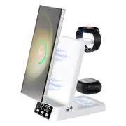 3-in-1 Wireless Charging Station with Digital Alarm Clock Fast Charging Dock for Samsung Watch-White