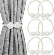 Melaluxe 6 Pack Magnetic Curtain Tiebacks, Decorative Curtain Holdbacks for Window Décor (Beige)