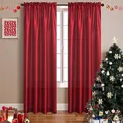 GYROHOME Faux Silk Red Sheer Curtains Light Filtering Rod Pocket Cafe Curtains for Bedroom Living Room Bathroom Windows Laundry, 2 Panels 117x183 cm
