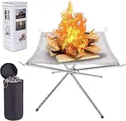 Portable Outdoor Fire Pit, 16.5 inch Foldable Stainless Steel Fire Pit for Camping, Backyard, BBQ, Beach, Lightweight, Easy Assembly with Carrying Bag Included