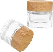 Beatifufu 2 Pack Wooden Lid Glass Jars with Lids for Body Powder Sample Containers Lotion Jars Cosmetics Refillable