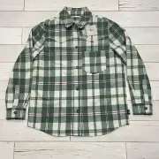 Woolrich Western Overshirt Women's M Green Plaid Italian Wool Fabric Shirt USA