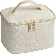 Easyplum Makeup Bag Organiser for Women, Large Cosmetic Make Up Bag with Brush Compartment, Portable Zipper Toiletry Bag Travel Essentials,Portable Cosmetic Case for Girls,(White)