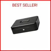Jssmst Locking Small Steel Cash Box without Money Tray,Lock Box,Black Small