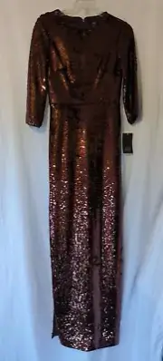 AIDAN MATTOX Sequined Column Dress Gown in Bronze, Size:2 MSRP:$285 NWT (Cm1)