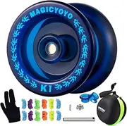 [MAGICYOYO] Responsive Yoyo K1 Tug Return Yoyo, Hubstacks Yoyo for Kids Beginners Dual Purpose Yoyo with Unresponsive Bearing, Sturdy Storage Bag + 12 Yoyo Strings +Yo-Yo Glove +2 Yoyo Hubstacks(Blue)