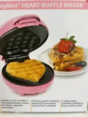 Nostalgia My Mini Waffle Maker Pink Heart Gift BRAND NEW Compact Camper Cooking
