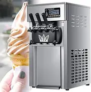 18L/h 3 Flavors Ice Cream Machine, 1200W Commercial Slushy Ice Cream Machine with LED Display, Auto Clean, for Making Ice Cream, Sorbet and Frozen Yoghurt