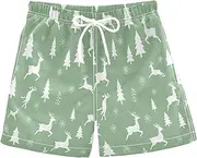 [RPLIFE] Kids Swim Trunks for Boys, Toddler Boys Swimwear 2t, White Reindeer Green
