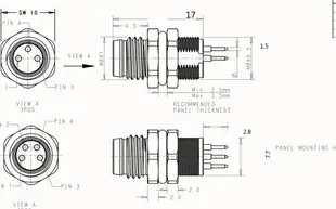 M8防水航空插頭插座M8傳感器連接器 3P4P公頭母頭傳感器電纜接頭