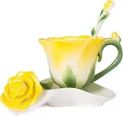 [OneUstar] Tea Cups and Saucers Sets with Spoon Coffee Cups Rose Flower Shaped Tea Cup Gifts, Yellow