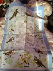 Vintage Irish Linen Tea Towel Wall Hanging UK 1990 CALENDER birds