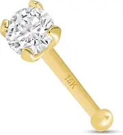 [EVAYA] 14K Gold Nose Stud, 20 Gauge CZ Prong Set Simulated Diamond - Women Real Gold, Solid Gold Nose Stud
