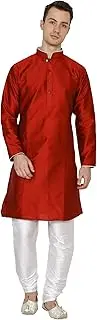 [Royal Kurta] Silk Blend Kurta Pyjama Set For Men (40, Jacqaurd-Maroon)