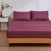 Dreamaker Micro Flannel Grid Combo Fitted Sheet Set Cherry Single Bed