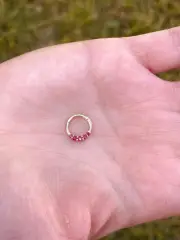 Red Rubies Graduation Hinged Hoop Ring Septum Clicker Daith Helix Conch 14k Gold