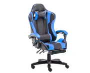 Gaming Chair Office Computer Seating Racing PU Executive Racer Recliner Blue Black Large Footrest