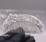 Pure 999 Fine Silver Hair Comb Peony Lucky Healthy Hair Care 3.9inchL/57-58g