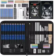50pcs Drawing Set Sketch Kit, Sketching Supplies w/ 3-Color Sketchbook,Graphite