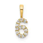 14K Yellow Gold Real Diamond Number 6 Pendant