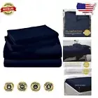 Premium Navy Blue RV King Bed Sheets - 100% Giza Cotton, Deep Pocket Design