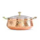 Steel Copper Hammered Handi/Bowl/Casserole Glass Lid, Brass Knob & Handle 2200ml