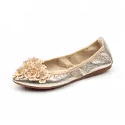 Nevenka Women Flat Shoes Lace Sparkly Comfort Slip Ons Shoes-Gold