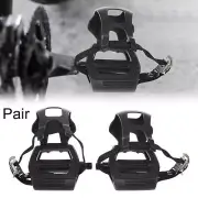 Pair Road Bike Pedals 9/16" Spindle Platform with Toe Clips Fixed Foot Strap