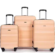 [XIQUMOPAX] Piece Lightweight Hard - Shell Luggage Set with Lock, Spinner Wheels & Two Hooks, One Color, Peach
