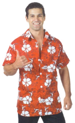Hawaiian Shirt Adult Men's Red Costume Short Sleeves Fancy Dress Up Underwraps