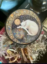 Mystical Moon Cat Tambourine and Ribbon Wall Accent