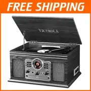 Vintage-Style 6-in-1 Record Player with Bluetooth & Built-In Speakers, Grey
