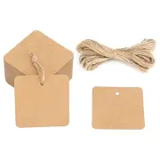 Paper Gift Tags with String, 100PCS Brown Square Tags, 2.2x2.2 inches Kraft