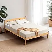 Furb Kingle Single Bed Frame Wooden Bed Base with Headboard Solid Pine Wood Platform Bed for Kids Toddler Bedroom Furniture