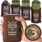 World’s Toughest Emergency Blankets [4-Pack] Extra-Thick Thermal Mylar Foil Space Blanket | Waterproof Ultralight Outdoor Survival Gear for Hiking, Camping, Running, Emergency, First Aid Kits [Green]
