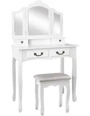 [Artiss] Foldable Mirror Dressing Table Stool Set in White