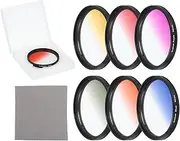 uxcell 58mm Gradual Color Filter Kit, 6 Piece Filters for Camera Lens Accessory Set with Case and Lens Cleaning Cloth for SLR Camera Photography, Orange, Yellow, Blue, Purple, Red, Grey