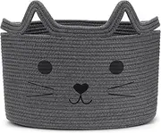 Goodheim Toy Storage Basket, Kids Laundry Basket Foldable, Baby Hamper Woven Rope Basket for Nursery Cat Decor Bedroom, Toy Storage Box for Boys Girls Dog Cat(Gray,L)