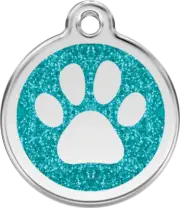 Red Dingo Glitter Paw Print Tag Aqua - Lifetime Guarantee - Cat, Dog, Pet ID Tag
