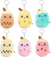 [diyannuo] Set of 6 Bubble Tea Plush Key Chains, Bubble Tea with Key Fob Plush Pendant, Milk Tea Plush Decoration Party/Gift/Classroom, multicoloured