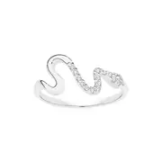 Silver Fine Cz Wiggly Snake Ring in White