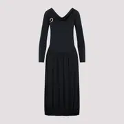 [Lanvin] Lanvin-Black Ls Drape Midi Dress-Donna 36 FR