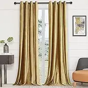 BULBUL Velvet Gold Curtains 63 inch Length- Living Room Blackout Thermal Window Drapes Darkening Decor Grommet Curtains for Bedroom Set of 2 Panels