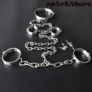 Stainless Steel Hand Ankle Cuffs Neck Collar Restraints Metal Chain Handcuffs