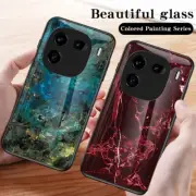 For vivo iQOO 12 Pro, Luxury Marble Tempered Glass Soft Bumper Shell Case Cover