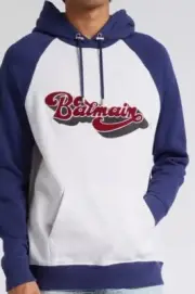 NWT $1150 Balmain 70s Retro Hoodie Sweatshirt Size Small Blue Grey