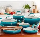 12-Pieces Porcelain Enamel Classic Ceramic Cookware Set, Ombre Teal