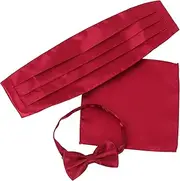 [Ipetboom] 3pcs Men Bow Tie Set Pre Tied Bowties with Pocket Square Holder Cummerbund Elegant Wine Tuxedo Suit Accessories for Weddings Formal Events