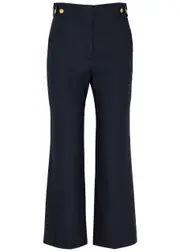 Veronica Beard Aubrie Cropped Linen-blend Trousers - Navy - 12 (UK 16 / XL) 12 (UK 16 / XL)